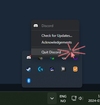 System tray with Discord icon